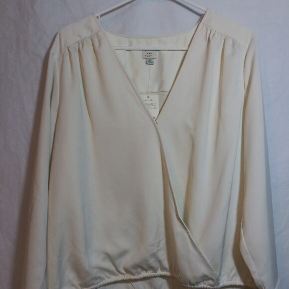 A New Day Elegant Satin Wrap Cream Long Sleeve Top Office Career Size XL - Picture 3 of 10